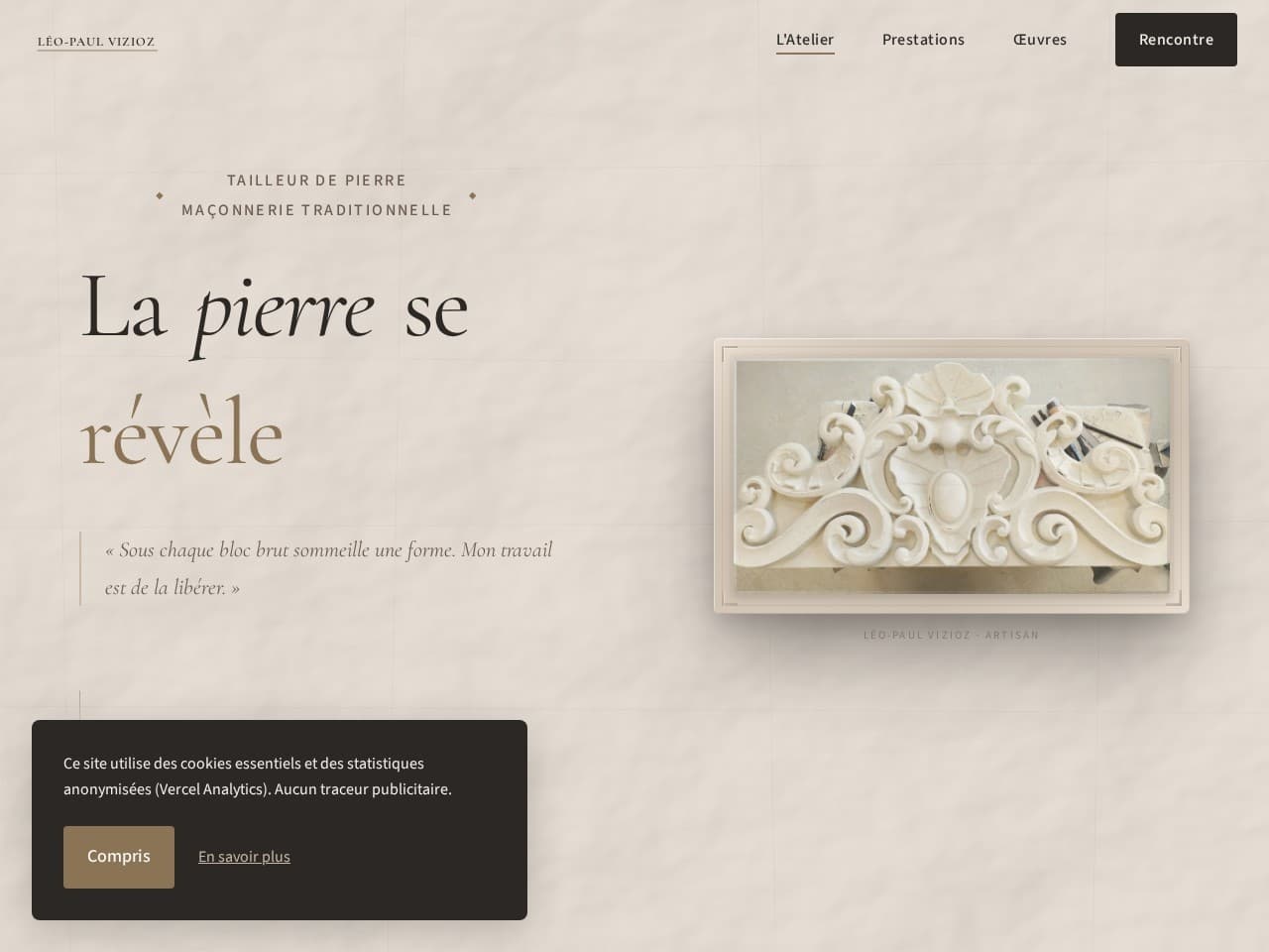 Site web de Léo-Paul Vizioz, sculpteur, réalisé par Asap Studio